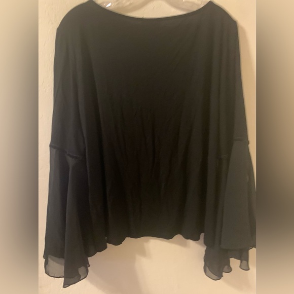 🎃W5 black stretch sheer bottom sleeves Blouse XL - Picture 2 of 4